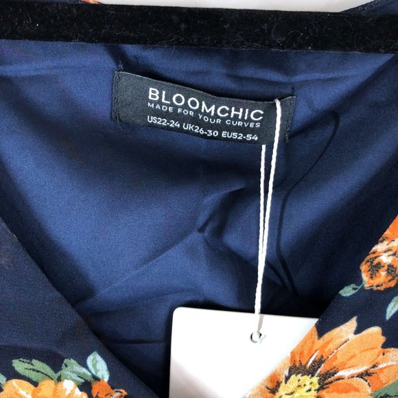 Bloomchic Womens Blouse Top Sleeveless V Neck A Line Floral Navy Blue 22-24 - Picture 3 of 4